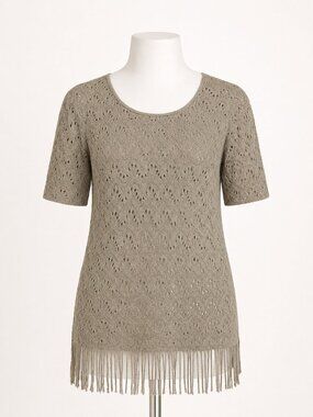 Chico's Crocheted Tunic Top - Size Small (Chico's 1) - with Fringed Bottom EUC